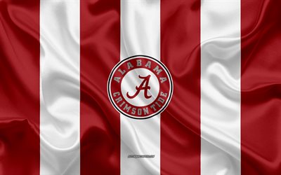 Alabama Crimson Tide, Amerikansk fotboll, emblem, silk flag, r&#246;tt och vitt siden konsistens, NCAA, Alabama Crimson Tide logotyp, Tuscaloosa, Alabama, USA