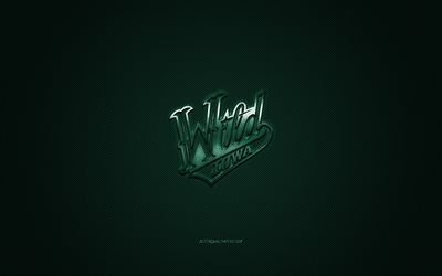Iowa Wild, American hockey club, AHL, green logo, green carbon fiber background, hockey, Des Moines, Iowa, USA, Iowa Wild logo