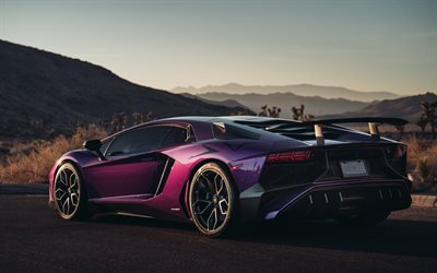 Lamborghini Aventador SV, Superveloce, LP-750, 2018, violet, voiture de sport, ext&#233;rieur, vue de l&#39;arri&#232;re, le r&#233;glage Aventador, roues noires, des voitures de sport italiennes, l&#39;EDH, Lamborghini