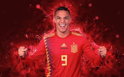 4k, Rodrigo Moreno, soyut sanat, İspanya Milli Takımı, fan sanat, Moreno, futbol, futbolcular, neon ışıkları, İspanyol futbol takımı