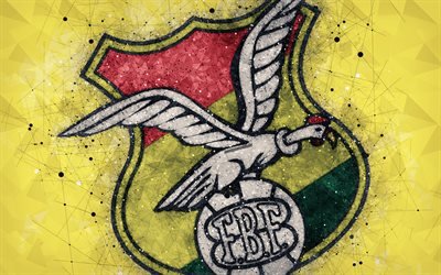 Bolivia landslaget, 4k, geometriska art, logotyp, gul abstrakt bakgrund, emblem, Bolivia, fotboll, grunge stil, kreativ konst