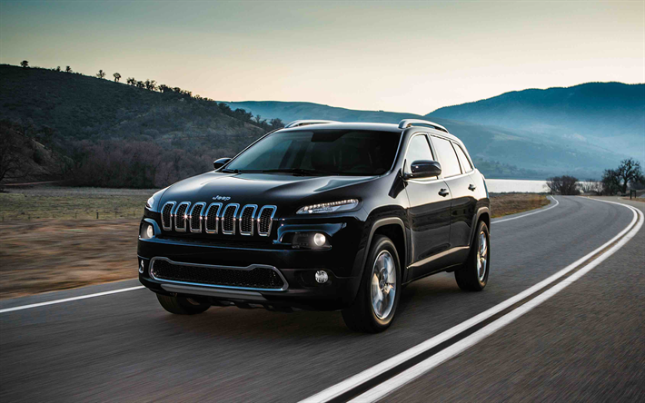 Jeep Cherokee, 2019, 4k, vista de frente, exterior, negro nuevo Cherokee, coches Americanos, Jeep