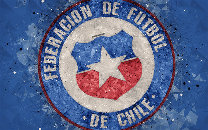 Şili Milli Futbol Takımı, 4k, geometrik sanat, logo, mavi soyut arka plan, amblem, Şili, futbol, grunge, stil, yaratıcı sanat