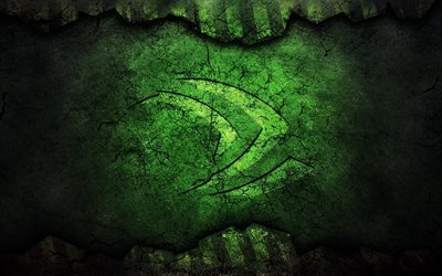 Nvidia, grunge, logo, stone texture, Nvidia logo