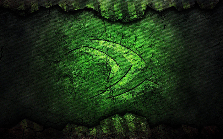 Nvidia, le grunge, le logo, la texture de pierre, le logo Nvidia