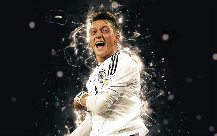 4k, Mesut Ozil, soyut sanat, Almanya Milli Takımı, fan sanat, Ozil, futbol, futbolcular, neon ışıkları, Alman Futbol Takımı