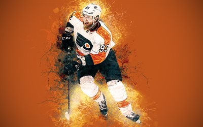 Jakub Voracek, les Flyers de Philadelphie, 4k, l&#39;art, la tch&#232;que de hockey, cr&#233;ateur de la peinture d&#39;art, style grunge, de la NHL, hockey, etats-unis, la Ligue Nationale de Hockey
