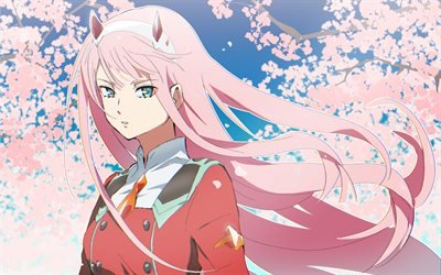 Darling in the FranXX, Zero Two, The main character, red horns, Japanese manga, anime characters