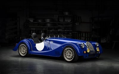 Morgan Plus 8, retro urheiluauto, blue urheilu coupe, ulkoa, British autot, Morgan Motor Company