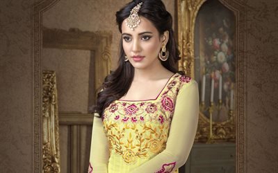 Neha Sharma, A atriz indiana, retrato, Indiana tradicional vestido, sari, Bollywood, sess&#227;o de fotos