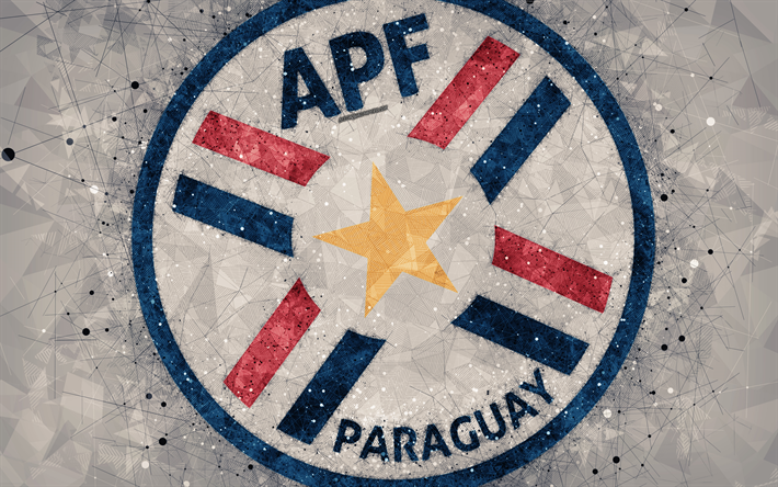 Paraguay landslaget, 4k, geometriska art, logotyp, gr&#229; abstrakt bakgrund, emblem, Paraguay, fotboll, grunge stil, kreativ konst