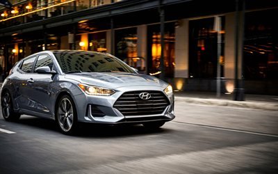 Hyundai Veloster, 2018, exterior, front view, silver hatchback, new silver Veloster, Korean cars, Hyundai
