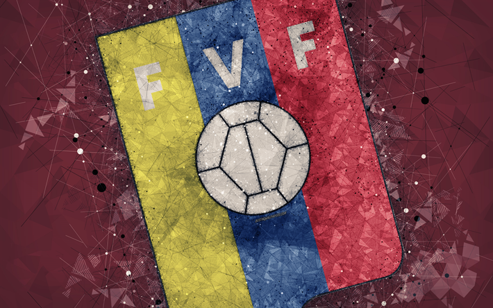 Venezuela national football team, 4k, geometric art, logo, gray abstract background, emblem, Venezuela, football, grunge style, creative art