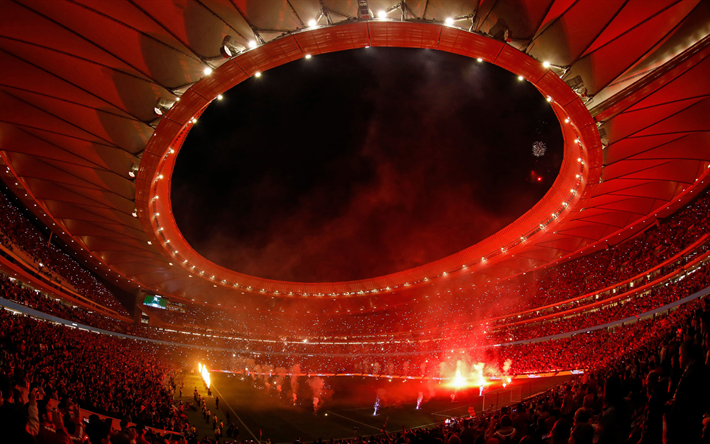 Wanda Metropolitano, 4k, el nuevo estadio de f&#250;tbol, el Atl&#233;tico de Madrid en el estadio, moderno estadio de deportes, Liga de Campeones de la final de 2019, de f&#250;tbol, 1 de junio de 2019, Madrid, Espa&#241;a
