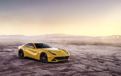4k, Ferrari F12 Berlinetta, tuning, 2018 cars, Ferrada Wheels, supercars, yellow F12 Berlinetta, Ferrari