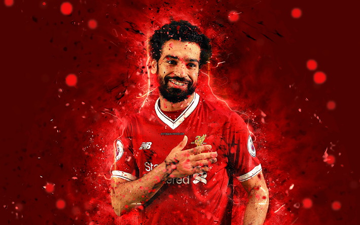 4k, Mohamed Salah, de l&#39;art abstrait, les stars du football, Liverpool, football, Salah, Premier League, les footballeurs, les n&#233;ons, Mo Salah, le Liverpool FC