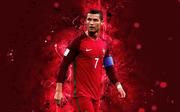 4k, Cristiano Ronaldo, CR7, abstract art, Portugal National Team, fan art, Ronaldo, soccer, footballers, neon lights, Portuguese football team