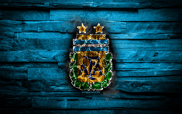 Argentina, la quema de logotipo, Conmebol, azul, de madera, antecedentes, grunge, Am&#233;rica del Sur, los Equipos Nacionales de f&#250;tbol, equipo de f&#250;tbol Argentino, f&#250;tbol, Argentina equipo nacional de f&#250;tbol de