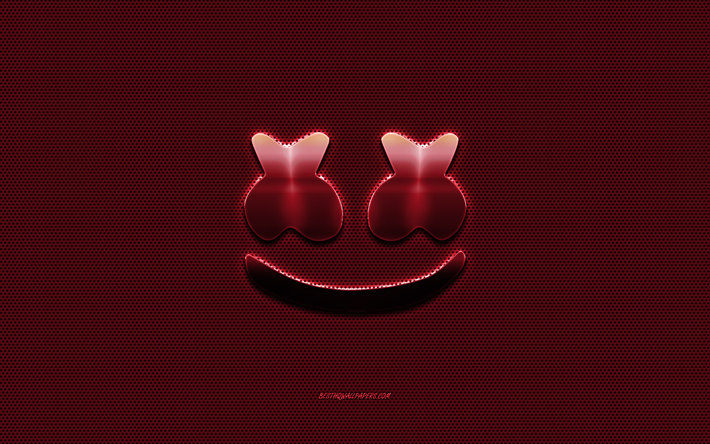 Marshmello logo, kırmızı metal logo, kırmızı metal &#246;rg&#252;, Christopher Comstock, American DJ, yaratıcı sanat, Marshmello, amblem, marka