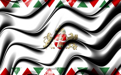 Budapest flag, 4k, Counties of Hungary, administrative districts, Flag of Budapest, 3D art, Budapest County, hungarian counties, Budapest 3D flag, Hungary, Europe