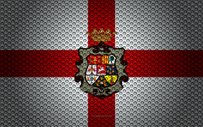 العلم من هويسكا, 4k, الفنون الإبداعية, شبكة معدنية الملمس, هويسكا العلم, الرمز الوطني, مقاطعات إسبانيا, هويسكا, إسبانيا, أوروبا