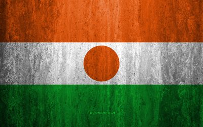 Flag of Niger, 4k, stone background, grunge flag, Africa, Niger flag, grunge art, national symbols, Niger, stone texture