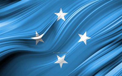 4k, Micronesian flag, Oceanian countries, 3D waves, Flag of Micronesia, national symbols, Micronesia 3D flag, art, Oceania, Micronesia