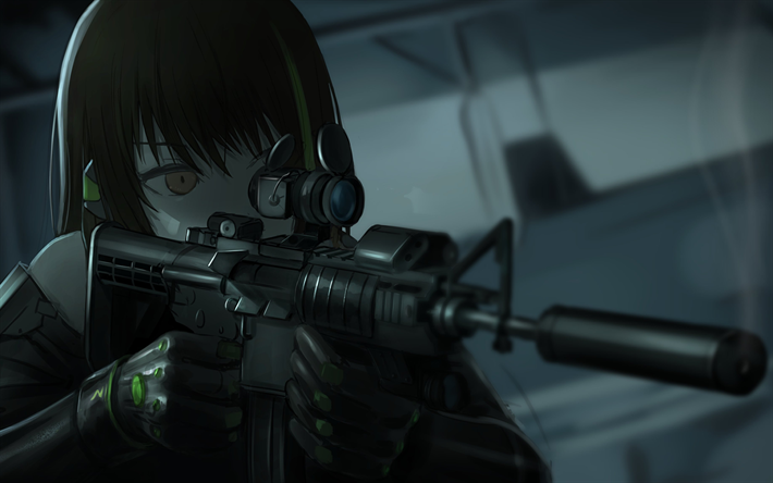 M4A1, de l&#39;obscurit&#233;, des illustrations, des SRPG, fille avec son fusil, les mangas, les Filles de premi&#232;re ligne