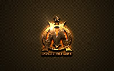 Olympique Marsiglia, golden logo, club di calcio inglese, dorato, emblema, Marsiglia, Francia, Ligue 1, il golden fibra di carbonio trama, il calcio, l&#39;Olympique de Marseille
