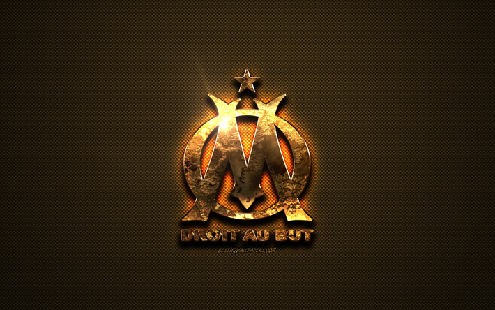 Olympique Marseille, golden logo, French football club, golden emblem, Marseille, France, Ligue 1, golden carbon fiber texture, football, Olympique de Marseille