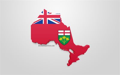 Ontario karta siluett, 3d-flagga i Ontario, provinsen Kanada, 3d-konst, Ontario 3d-flagga, Kanada, Nordamerika, Ontario, geografi, Ontario 3d siluett