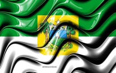 Rio Grande do Norte, bandiera, 4k, gli Stati del Brasile, i distretti amministrativi, Bandiera del Rio Grande do Norte, 3D arte, stati brasiliani di Rio Grande do Norte 3D, Brasile, Sud America