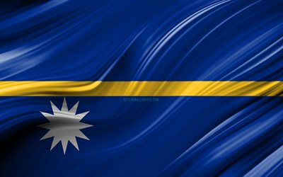4k, Nauru flag, Oceanian countries, 3D waves, Flag of Nauru, national symbols, Nauru 3D flag, art, Oceania, Nauru