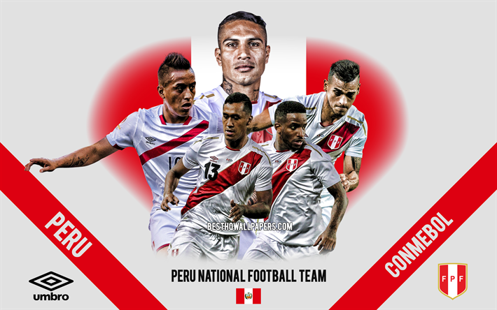 Peru equipa nacional de futebol, os l&#237;deres de equipe, CONMEBOL, Peru, Am&#233;rica Do Sul, futebol, logo, emblema, Paolo Guerreiro