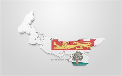 Prince Edward Island map silhouette, 3d flag of Prince Edward Island, province of Canada, 3d art, Prince Edward Island 3d flag, Canada, North America, Prince Edward Island