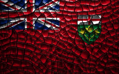 Flag of Ontario, 4k, canadian provinces, cracked soil, Canada, Ontario flag, 3D art, Ontario, Provinces of Canada, administrative districts, Ontario 3D flag, North America