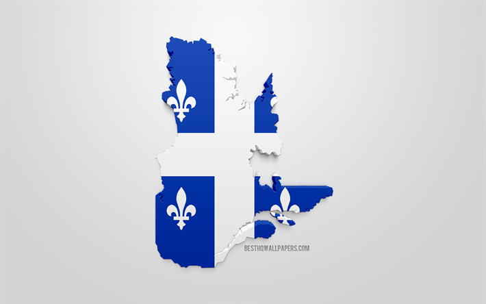 Quebec map silhouette, 3d flag of Quebec, province of Canada, 3d art, Quebec 3d flag, Canada, North America, Quebec, geography, Quebec 3d silhouette