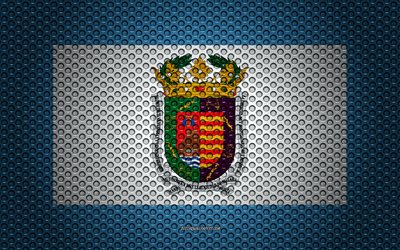 Bandeira de M&#225;laga, 4k, arte criativa, a malha de metal textura, M&#225;laga bandeira, s&#237;mbolo nacional, prov&#237;ncias da Espanha, Malaga, Espanha, Europa