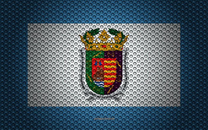 flagge von malaga, 4k -, kunst -, metall textur, malaga fahne, national, symbol, provinzen von spanien, malaga, spanien, europa