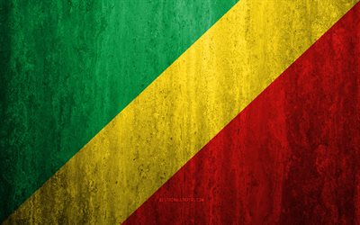 Flag of Republic of the Congo, 4k, stone background, grunge flag, Africa, Republic of the Congo flag, grunge art, national symbols, Republic of the Congo, stone texture