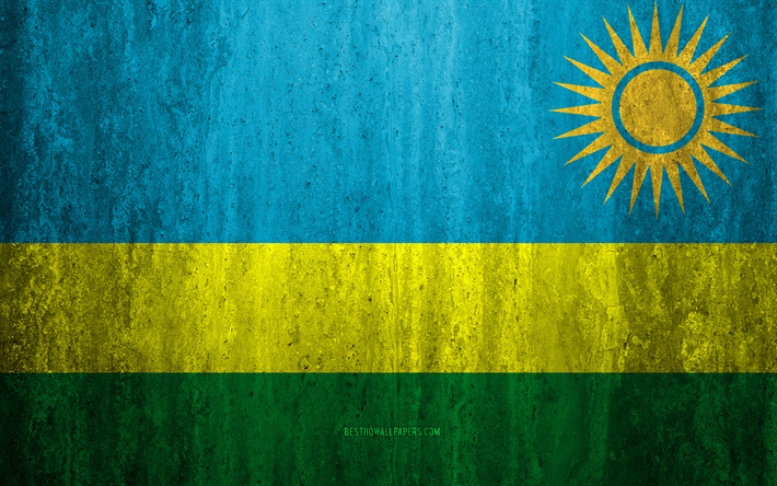 العلم رواندا, 4k, الحجر الخلفية, الجرونج العلم, أفريقيا, رواندا العلم, الجرونج الفن, الرموز الوطنية, رواندا, الحجر الملمس