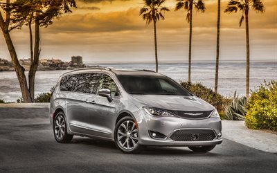 Chrysler Pacifica, exterior, front view, minivan, new silver Pacifica, american cars, Chrysler