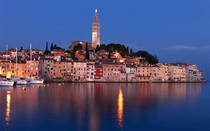 Rovinj, evening, cityscape, coast, sea, Adriatic Sea, Istria, Croatia