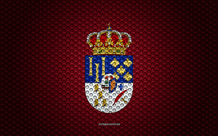 العلم سالامانكا, 4k, الفنون الإبداعية, شبكة معدنية الملمس, سالامانكا العلم, الرمز الوطني, مقاطعات إسبانيا, سالامانكا, إسبانيا, أوروبا