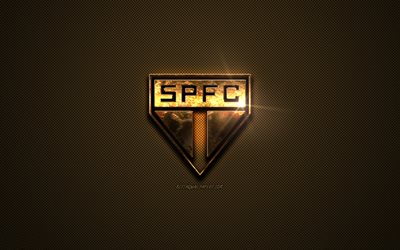 Sao Paulo FC, golden logo, Brazilian football club, golden emblem, Sao Paulo, Brazil, Serie A, golden carbon fiber texture, football