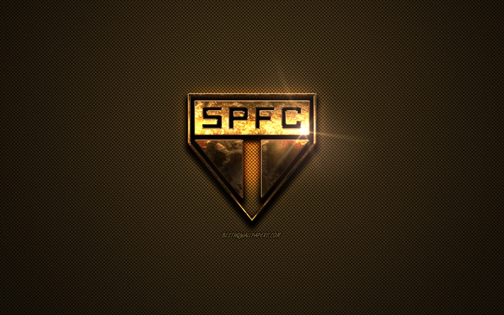 S&#227;o Paulo FC, ouro logotipo, Brasileiro de clubes de futebol, emblema de ouro, Sao Paulo, Brasil, Serie A, ouro textura de fibra de carbono, futebol