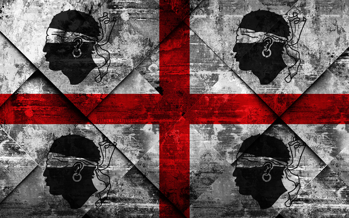 Lipun Sardinia, 4k, grunge art, rhombus grunge tekstuuri, Italian alueella, Sardinian lippu, Italia, kansalliset symbolit, Sardinia, Italian alueilla, creative art