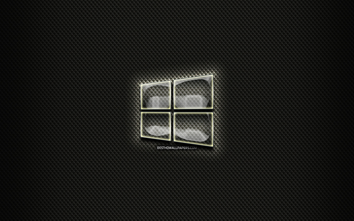Windows 10 glas logotyp, svart bakgrund, DEN, konstverk, varum&#228;rken, Windows 10 logotyp, kreativa, Windows-10
