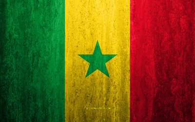 Flag of Senegal, 4k, stone background, grunge flag, Africa, Senegal flag, grunge art, national symbols, Senegal, stone texture