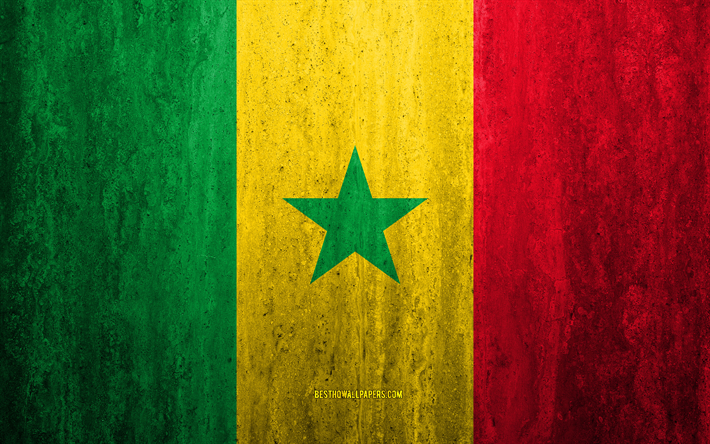 العلم السنغال, 4k, الحجر الخلفية, الجرونج العلم, أفريقيا, السنغال العلم, الجرونج الفن, الرموز الوطنية, السنغال, الحجر الملمس